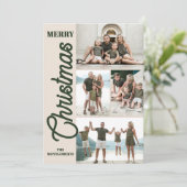 Vintage Holly and Berries Merry Christmas Photo シーズンカード (スタンド正面)