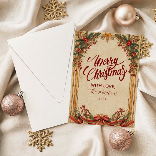 Vintage Holly and Gold Christmas シーズンカード