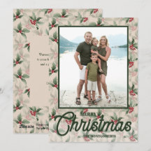 Vintage Holly Berries Merry Christmas Photo