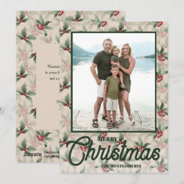 Vintage Holly Berries Merry Christmas Photo シーズンカード