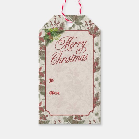 Vintage Holly Berry Christmas Gift Tag ギフトタグ (正面)