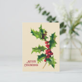 Vintage Holly Christmas Greeting card シーズンポストカード (スタンド正面)