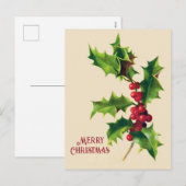Vintage Holly Christmas Greeting card シーズンポストカード (正面/裏面)