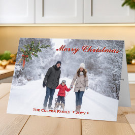 Vintage Holly | Custom Folded Christmas Photo Card シーズンカード