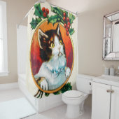 Vintage holly cute cat christmas シャワーカーテン (インサイチュ)