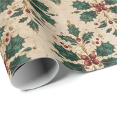 Vintage Holly Damask Pattern  ラッピングペーパー (ロールコーナー)