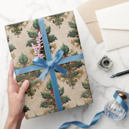 Vintage Holly Damask Pattern  ラッピングペーパー
