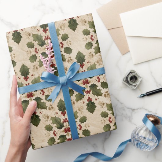 Vintage Holly Damask Pattern  ラッピングペーパー (ギフト)