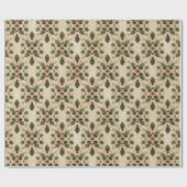 Vintage Holly Damask Pattern  ラッピングペーパー (フラット)