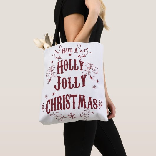 Vintage Holly Jolly Christmas トートバッグ (クローズアップ)