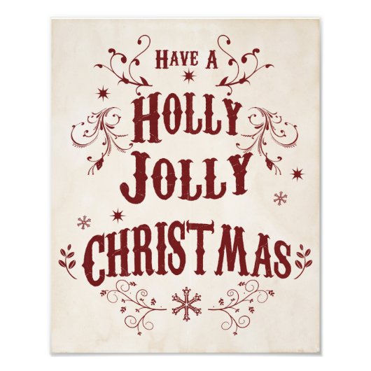 Vintage Holly Jolly Christmas フォトプリント (正面)