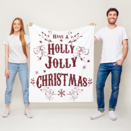 Vintage Holly Jolly Christmas フリースブランケット