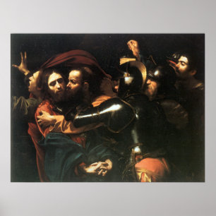 Vintage Holy Jesus christ, Judas kiss, painting ポスター