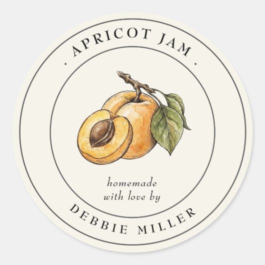 Vintage Homemade Apricot Jam canning jar Label ラウンドシール (正面)