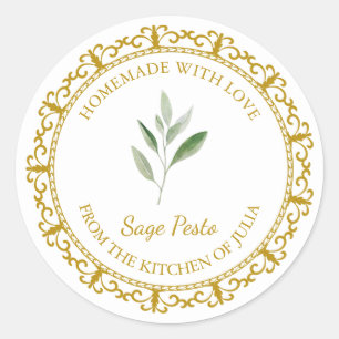 Vintage Homemade Sage Pesto Label l White ラウンドシール