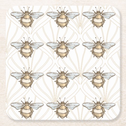Vintage Honey Bee スクエアペーパーコースター (正面)
