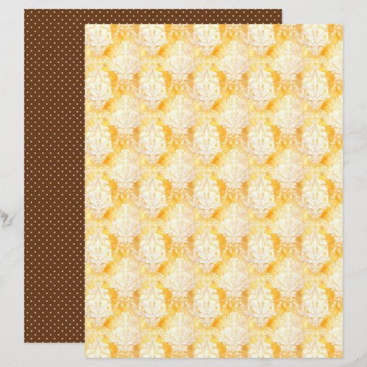 Vintage Honey Bee Damask Journal Paper Sheet (正面/裏面)