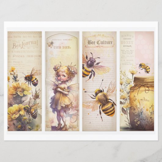 Vintage Honey Bee Journal Paper Sheet (正面)