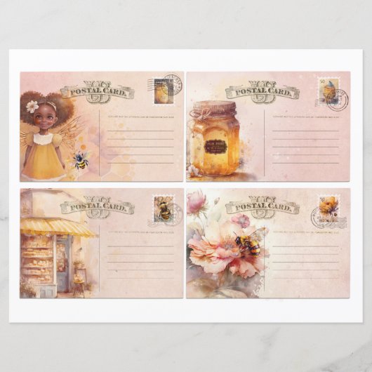 Vintage Honey Bee Journal Paper Sheet (正面)