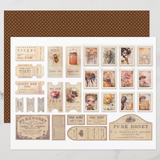 Vintage Honey Bee Journal Paper Sheet (正面/裏面)