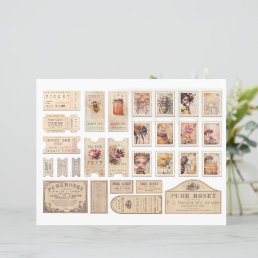 Vintage Honey Bee Journal Paper Sheet (スタンド正面)