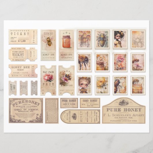 Vintage Honey Bee Journal Paper Sheet (正面)