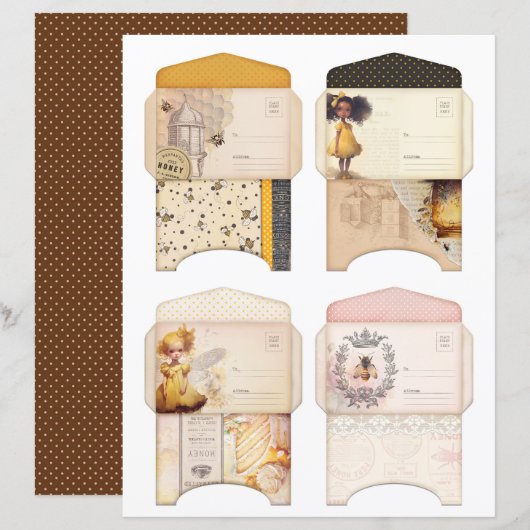 Vintage Honey Bee Journal Paper Sheet (正面/裏面)