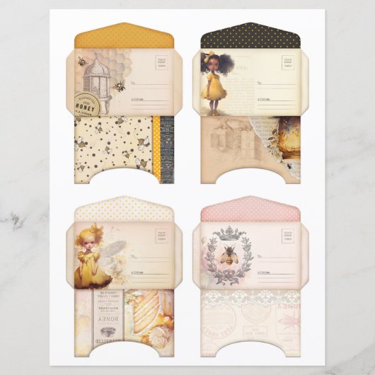 Vintage Honey Bee Journal Paper Sheet (正面)