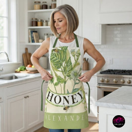 Vintage Honeybee Botanical Illustration エプロン