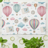 Vintage Hot Air Balloon Pattern (1) キッチンタオル (折り畳み)