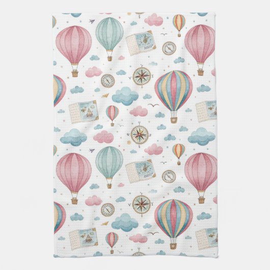 Vintage Hot Air Balloon Pattern (1) キッチンタオル (縦)