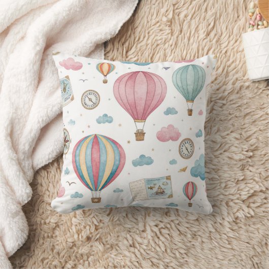 Vintage Hot Air Balloon Pattern (1) クッション (ブランケット)