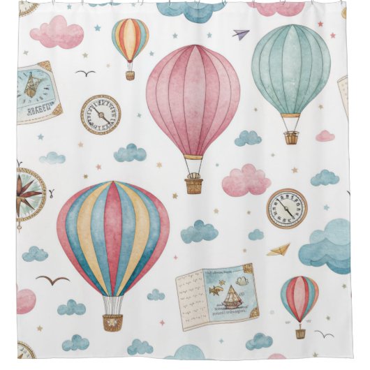 Vintage Hot Air Balloon Pattern (1) シャワーカーテン (正面)