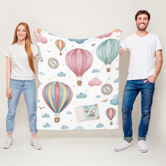 Vintage Hot Air Balloon Pattern (1) フリースブランケット (インサイチュ)