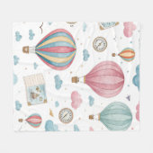 Vintage Hot Air Balloon Pattern (1) フリースブランケット (正面(横))