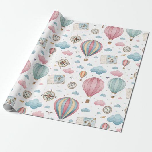 Vintage Hot Air Balloon Pattern (1) ラッピングペーパー (アンロールド)