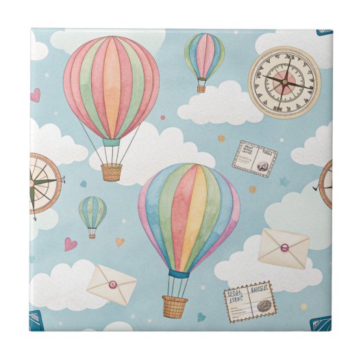 Vintage Hot Air Balloon Pattern (2) タイル (正面)