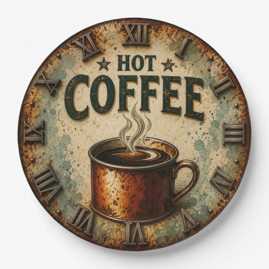 Vintage Hot Coffee Rustic Farmhouse Kitchen ペーパープレート (正面)