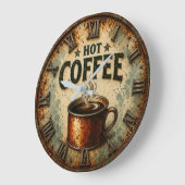 Vintage Hot Coffee Rustic Farmhouse Kitchen ラージ壁時計 (傾斜)