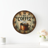 Vintage Hot Coffee Rustic Farmhouse Kitchen ラージ壁時計 (ホーム)