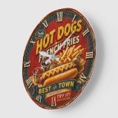 Vintage Hot Dogs & French Fries ラージ壁時計 (傾斜)