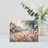 Vintage House With Flowers Field Nature Scene ポストカード (スタンド正面)