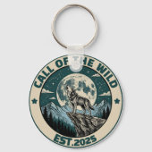 Vintage Howling Wolf Under Full Moon Wilderness キーホルダー (正面)