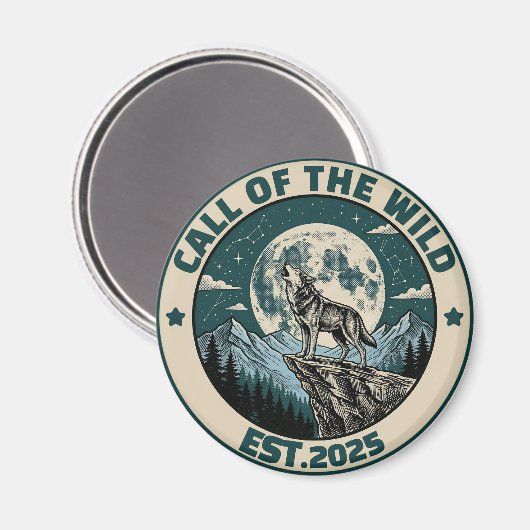 Vintage Howling Wolf Under Full Moon Wilderness マグネット (正面/裏面)