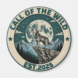 Vintage Howling Wolf Under Full Moon Wilderness マグネット