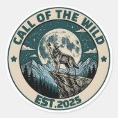 Vintage Howling Wolf Under Full Moon Wilderness ラウンドシール (正面)