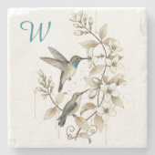 Vintage Hummingbird Botanical Initial Gift ストーンコースター (正面)