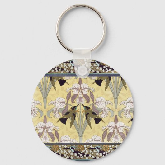 Vintage Hummingbird Orchid Art Nouveau Pattern キーホルダー (正面)