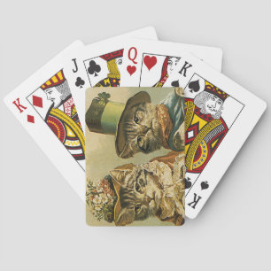 Vintage Humor, Victorian Bride Groom Cats in Hats トランプ