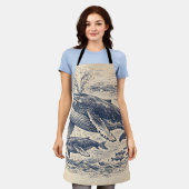 Vintage Humpback Whale Pod Engraving エプロン (着用した状態)